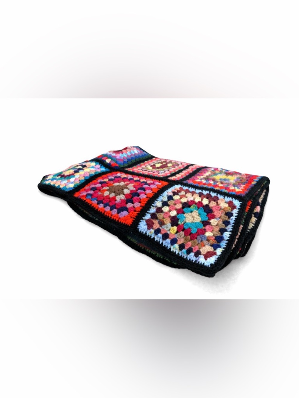 Handmade Multicolor Crochet Granny Square Throw Blanket‎